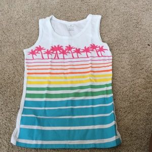 Pink, orange, yellow, green, blue sleeveless top